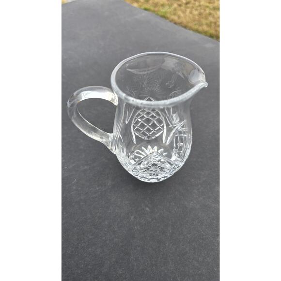 Crystal Glass Creamer Pitcher Clear Cut Diamond Starburst Base Small Decor - Picture 5 of 9